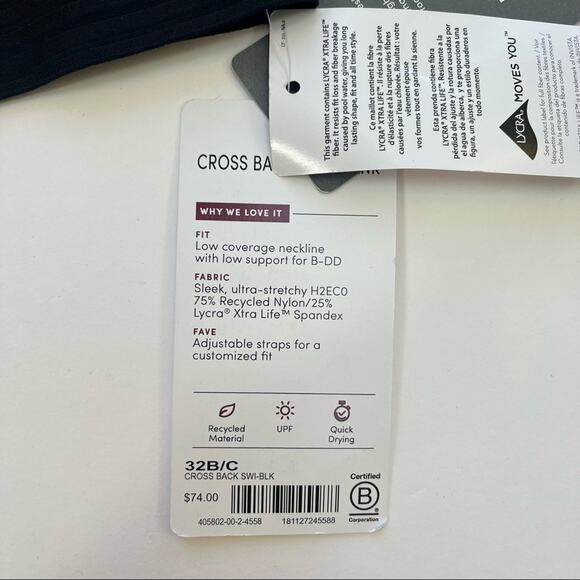 Athleta Cross Back Swim Tank Tankini Black 32 B/C - Picture 9 of 10